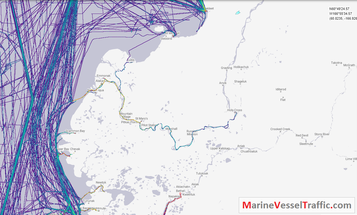 Live Marine Traffic, Density Map and Current Position of ships in YUKON RIVER